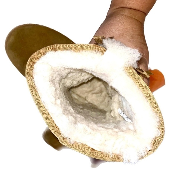 Koolaburra by UGG Tall Boots Chestnut Suede Leather Faux Fur Pom Pom Size 8 - Picture 8 of 13